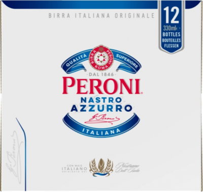 Peroni Nastro Azzurro doos met 12 flesjes van 33cl Peroni Nastro Azzurro doos met 12 flesjes van 33cl